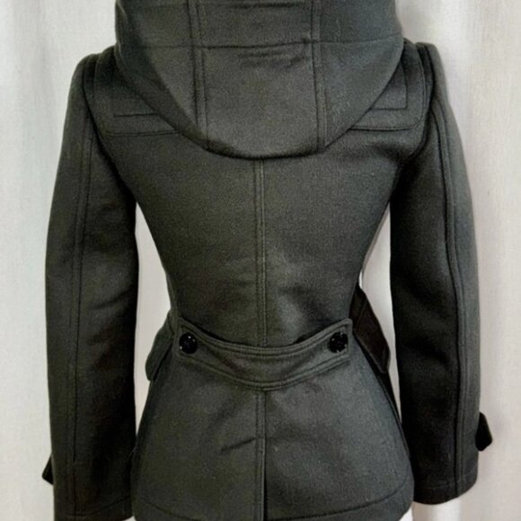 Burberry Brit Wool Toggle Duffle Coat Hood US2/XS Pine Green Nova Check Gold Zip - Picture 6 of 16